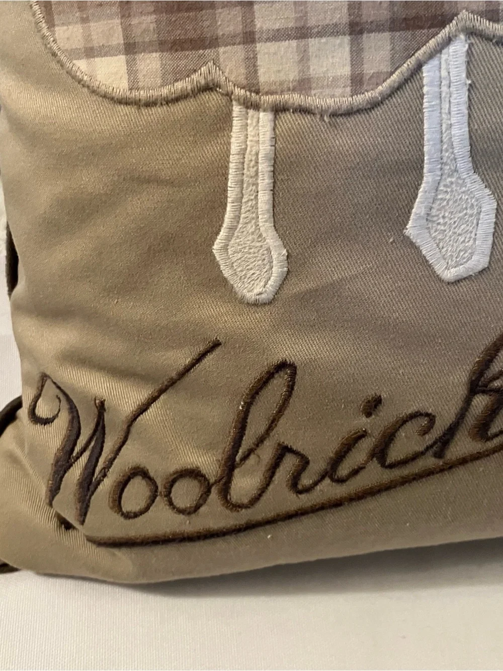 Woolrich Sheep Brown Throw Pillow Plaid Velvet Patchwork 20x20 Farmhouse Cottage